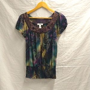 🆕 Dressbarn • paisley/floral print and beaded top